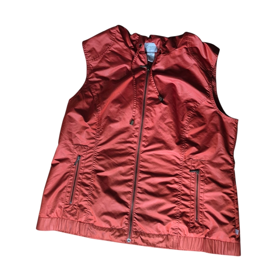 2 Burnt Orange Hudded Vest with V-Neck Zip Up